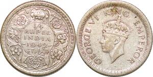 P0367 India British 1/4 Rupee George VI 1942 Calcutta Silver -> Make offer