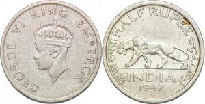 P0369 India British 1/2 Rupee George VI 1947 Tiger -> Make offer