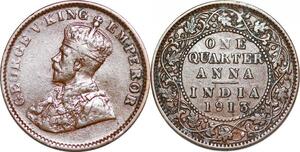 P0372 India British 1/4 Anna George V 1913 Calcutta -> Make offer