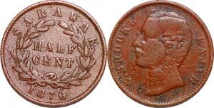 P0374 Malaisya 1/2 Cent Sarawak Charles Brooke Rajah 1870 -> Make offer