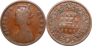 P0378 India British 1/2 Anna Victoria 1862 -> Make offer