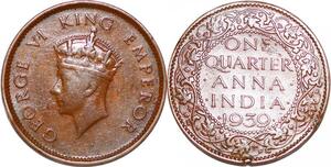 P0379 India British 1/4 Anna George VI 1939 AU ++ -> Make offer