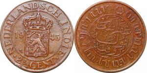 P0387 Netherlands East Indies Indonesia 2 1/2 Cents Wilhelmina 1945
