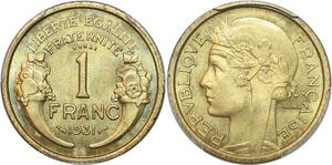 P0427 Rare France 1 Franc Essai Morlon 1931 PCGS SP65 -> Make offer