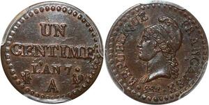 P0433 Rare 1 Centime Dupré An 7 A PCGS MS63 Splendide ->Make offer