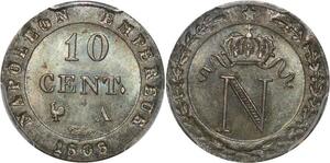 P0435 Inedit France 10 Centimes Napoléon 1er 1808 Paris Frappe Medaille PCGS MS65 FDC