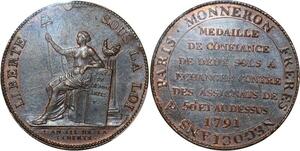 P0439 France 2 Sols Monneron an 3 liberté 1791 PCGS AU58 Superbe -> Make offer