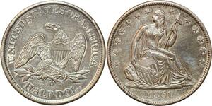 P0443 Scarce United States Half Dollar Liberty Seated 1861 O Silver UNC