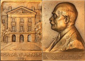 P0483 Rare France Plaque Médecine Armand Siredey vue Hopital St Antoine 1921 SUP