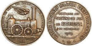 P0503 Rare France Médaille Chemin Fer Paris St Germain 1909 Bronze Argenté SUP