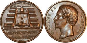 P0506 Rare France Médaille Napoleon III Empereur Hotel Dieu de Nantes 1856 Caqué SUP