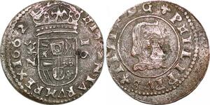 P0602 Spain 16 Maravedis Philip IV 1662 N Granada KM# 172.4 Silver décentrée