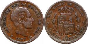 P0612 Spain 5 Centimos Alfonso XII 1877 OM Barcelona ->Faire offre