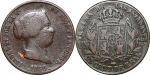 P0614 Spain 25 Centimos Isabel II 1860 ->Faire offre