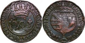 P0619 Very Rare Brazil 40 Reis Joao 1814 B Bahia Counterstamped 20 !!