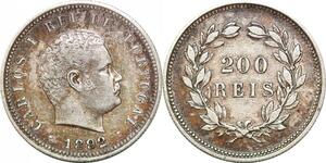 P0625 Portugal 200 Reis Carlos I 1892 Argent Silver ->Make offer