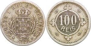 P0630 Portugal 100 Reis Carlos I 1900 ->Make offer