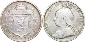 P0635 Scarce Cyprus 18 Piastres Victoria 1901 Silver ->Make offer