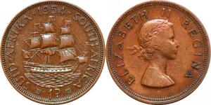 P0653 South Africa Penny Elizabeth II Sailing ship 1954 ->Make offer