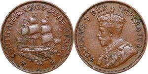 P0655 South Africa Penny George V Sailing ship 1936 ->Make offer