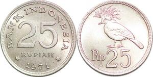 P0717 Indonesia 25 Rupiah Victoria Crowned Pigeon 1971 UNC ->Make offer