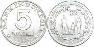 P0719 Indonesia 5 Rupiah FAO Family Planning Program 1974 UNC ->Make offer