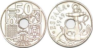 P0723 Spain 50 Centimos Anchor Helm 1949 UNC ->Make offer