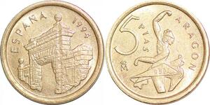 P0726 Spain 5 Pesetas Aragon Commemorative 1994 UNC ->Make offer