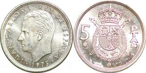 P0728 Spain 5 Pesetas Juan Carlos I 1975 UNC ->Make offer