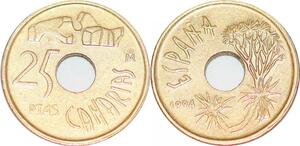 P0735 Spain 25 Pesetas Canary Islands Commemorative 1994 UNC ->Make offer