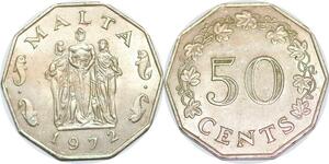 P0750 Malta 50 Cents Great Siege Monument 1972 UNC ->Make offer