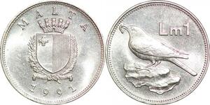 P0753 Malta 1 Lira Coat Arms Bird 1991 UNC ->Make offer