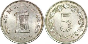P0755 Malta 5 Cents Temple Hagar Qim  1972 UNC ->Make offer