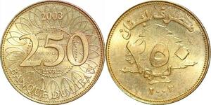 P0761 Liban 250 Līrah Livres Cu-Al Thicker 2003 UNC ->Make offer