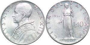 P0805 Papal States Vatican 10 Lire Pie XII Pietro Giampaoli 1951 FDC -> Make offer