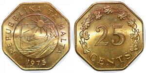 P0835 Malta 25 Cents Anniversary of Republic Maltese Boat Sun 1975 FDC