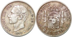 P0839 Spain 2 Pesetas Alfonso XII 1882 (82) MS M Silver ->Make offer