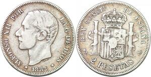 P0842 Spain 2 Pesetas Alfonso XII 1882 (82) MS M Silver ->Make offer
