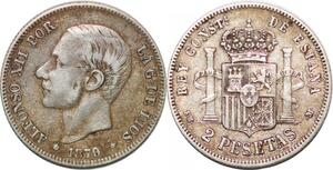 P0843 Spain 2 Pesetas Alfonso XII 1879 (79) EM-M Silver ->Make offer