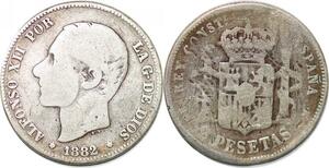 P0844 Spain 2 Pesetas Alfonso XII 1882 (82) MS M Silver ->Make offer