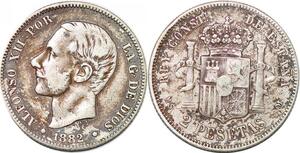 P0846 Spain 2 Pesetas Alfonso XII 1882 (82) MS M Silver ->Make offer