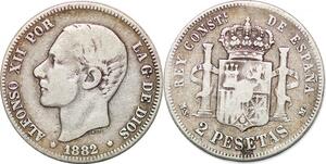 P0848 Spain 2 Pesetas Alfonso XII 1882 (82) MS M Silver ->Make offer