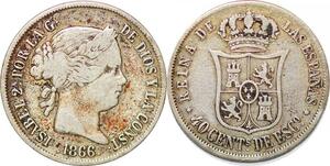 P0856 Spain 40 Centimos Escudo Isabel II 1866 Madrid Silver -> Make offer