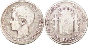 P0862 Spain Peseta Alfonso XIII 1900 SM V Madrid Silver -> Make offer