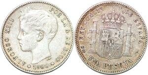 P0864 Spain Peseta Alfonso XIII 1900 SM V Madrid Silver -> Make offer