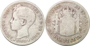 P0865 Spain Peseta Alfonso XIII 1900 SM V Madrid Silver -> Make offer
