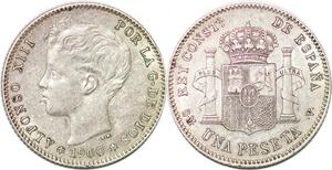 P0866 Spain Peseta Alfonso XIII 1900 SM V Madrid Silver -> Make offer