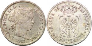 P0869 Spain 40 Centimos Escudo Isabel II 1867 Madrid Silver XF+  -> Make offer