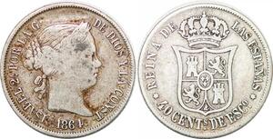 P0871 Spain 40 Centimos Escudo Isabel II 1864 Madrid Silver -> Make offer