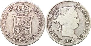 P0872 Spain 40 Centimos Escudo Isabel II 1865 Madrid Silver -> Make offer